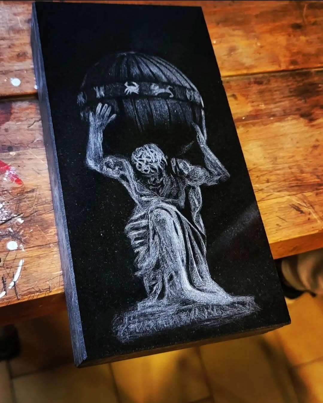 Atlas 2nd Granite Engraving by Veljko Vuckovic